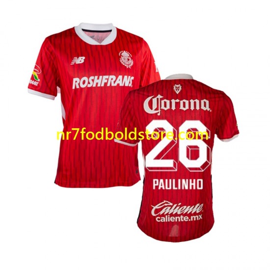 Trøje Deportivo Toluca Paulinho 26 Mænd Hjemmebane Fodboldsæt 2024-2025 Kortærmet