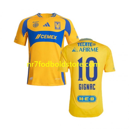 Tigres UANL Trøje Gignac 10 Mænd Hjemmebane Fodboldsæt 2024-2025 Kortærmet