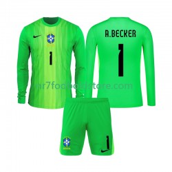Brasilien Trøje Alisson Becker 1 Målmand Børn Hjemmebane Fodboldsæt 2026 Langærmet