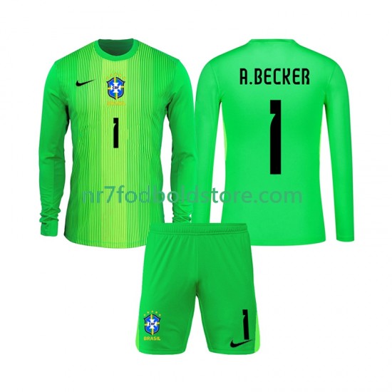 Brasilien Trøje Alisson Becker 1 Målmand Børn Hjemmebane Fodboldsæt 2026 Langærmet
