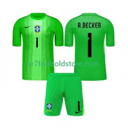 Brasilien Trøje Alisson Becker 1 Målmand Børn Hjemmebane Fodboldsæt 2026 Kortærmet