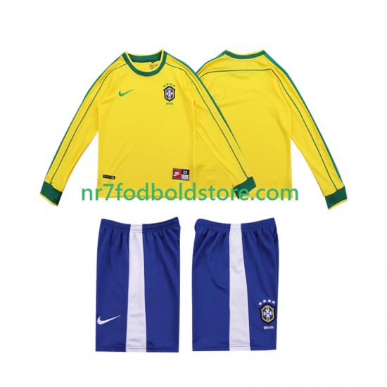 Brasilien Trøje Retro Børn Hjemmebane Fodboldsæt 1998 Langærmet