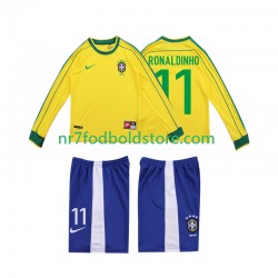 Brasilien Trøje RONALDINHO 11 Retro Børn Hjemmebane Fodboldsæt 1998 Langærmet