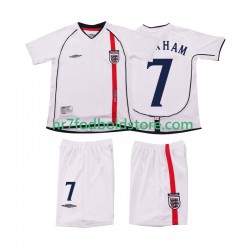 England Trøje BECKHAM 7 Retro Børn Hjemmebane Fodboldsæt 2002 Kortærmet
