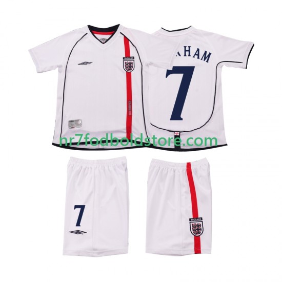 England Trøje BECKHAM 7 Retro Børn Hjemmebane Fodboldsæt 2002 Kortærmet