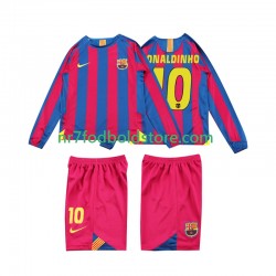FC Barcelona Trøje RONALDINHO 10 2005 Retro Børn Hjemmebane Fodboldsæt 2006 Langærmet