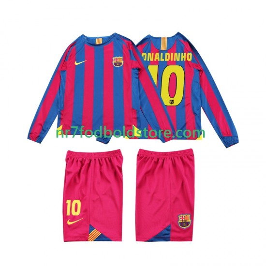 FC Barcelona Trøje RONALDINHO 10 2005 Retro Børn Hjemmebane Fodboldsæt 2006 Langærmet