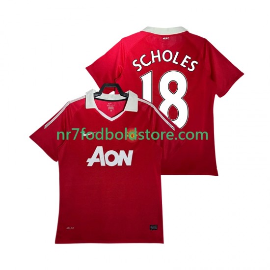 Manchester United Trøje SCHOLES 18 Retro Mænd Hjemmebane Fodboldsæt 2011 2010 Kortærmet