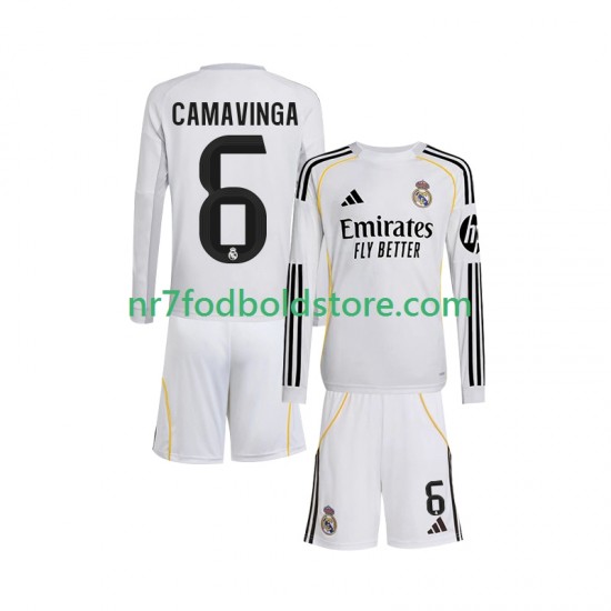 Real Madrid Trøje Camavinga 6 Børn Hjemmebane Fodboldsæt 2025-2026 Langærmet