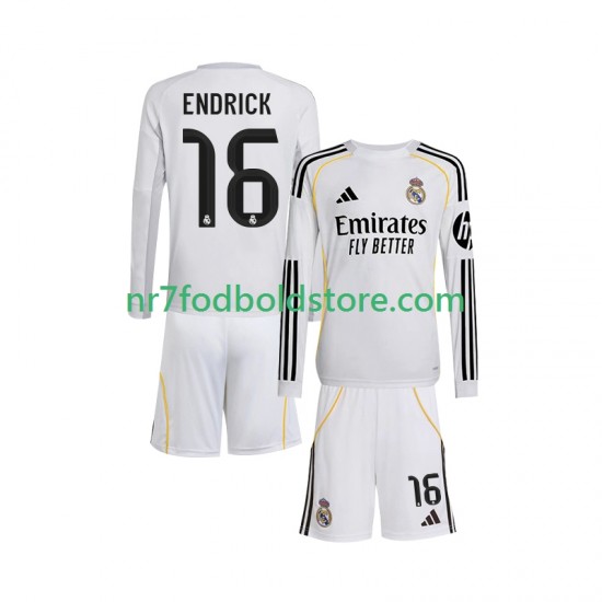 Real Madrid Trøje Endrick 16 Børn Hjemmebane Fodboldsæt 2025-2026 Langærmet