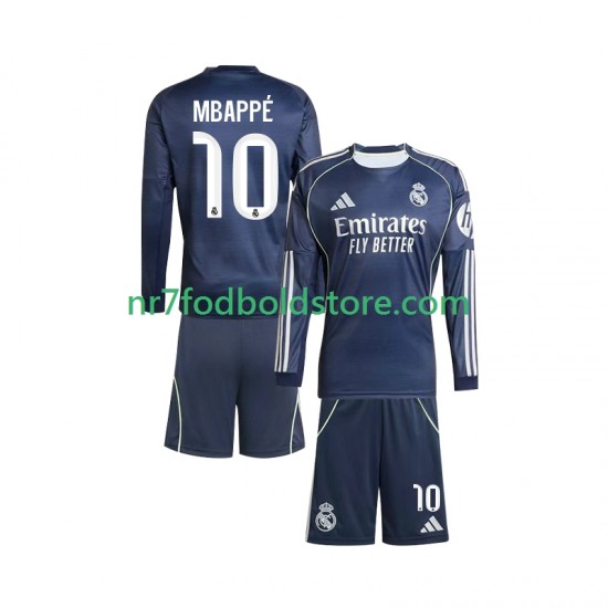 Real Madrid Trøje Mbappé Kylian 10 Børn Udebane Fodboldsæt 2025-2026 Langærmet