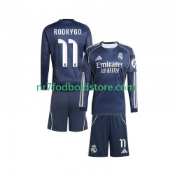 Real Madrid Trøje Rodrygo 11 Børn Udebane Fodboldsæt 2025-2026 Langærmet