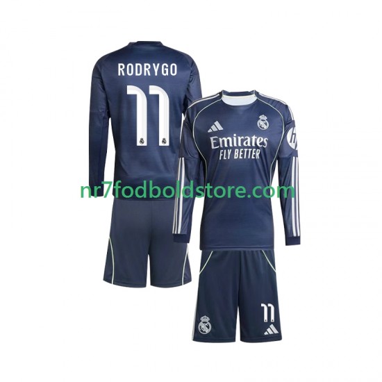 Real Madrid Trøje Rodrygo 11 Børn Udebane Fodboldsæt 2025-2026 Langærmet
