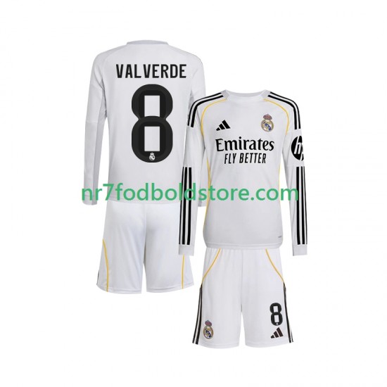 Real Madrid Trøje Valverde 8 Børn Hjemmebane Fodboldsæt 2025-2026 Langærmet