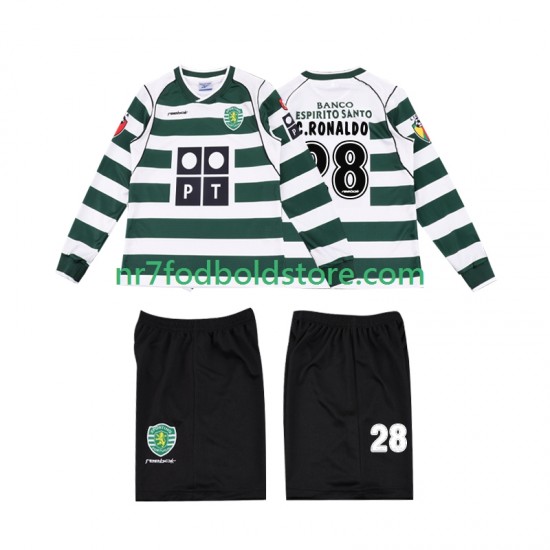 Sporting CP Trøje Cristiano Ronaldo 28 2001 2003 Retro Børn Hjemmebane Fodboldsæt Langærmet